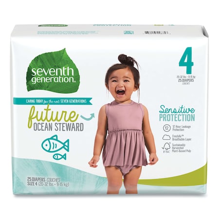 Seventh Generation Free and Clear Baby Diapers, Size 4, 20 lbs to 32 lbs, 100PK 10732913448750